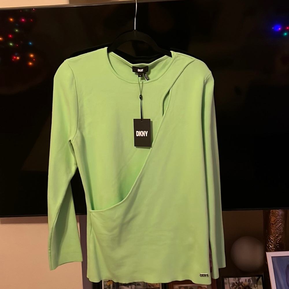 DKNY lime green sweater with slit